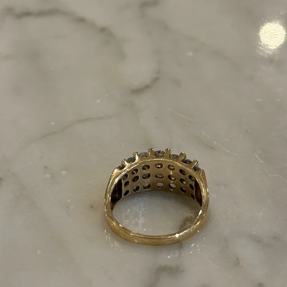 10k GOLD & DIAMOND Three-Row Cluster Band Ring, Yellow Circa 1980s–90s - Picture 5 of 8